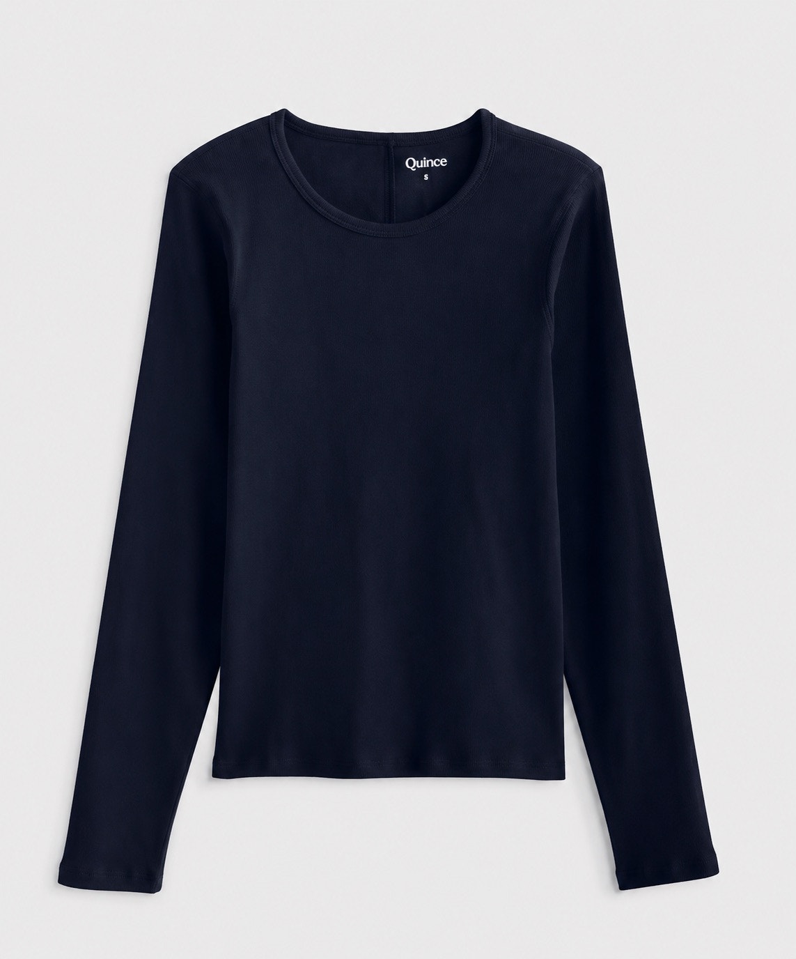 Quince Womens Large Organic Cotton Micro-Rib Long Sleeve Tee Deep Navy Blue